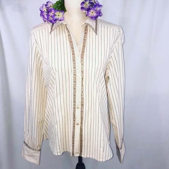 Epic 🙌 Vintage funky wide collar cottagecore floral stripe blouse - Picture 2 of 9
